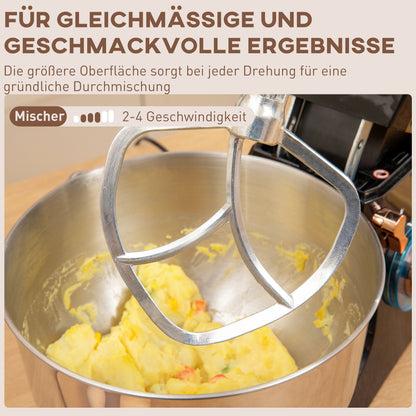 HOMCOM Standmixer, Küchenmaschine, Rührgerät, 6 Stufen, 5,5L Edelstahlschüssel, Schwarz