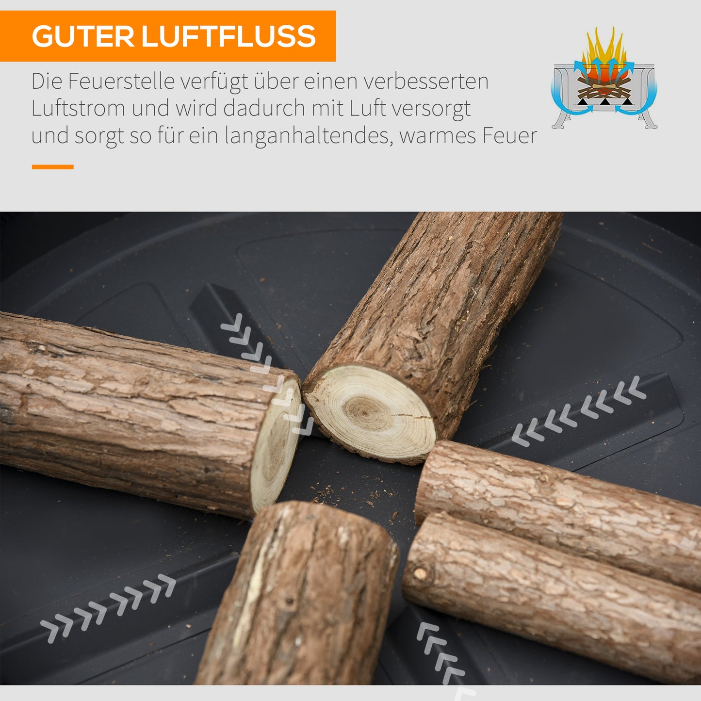 Outsunny Feuerschale mit Funkenschutz, Grillrost, Schürhaken, quadratisch, Stahlgehäuse, schwarz, 66 x 66 cm