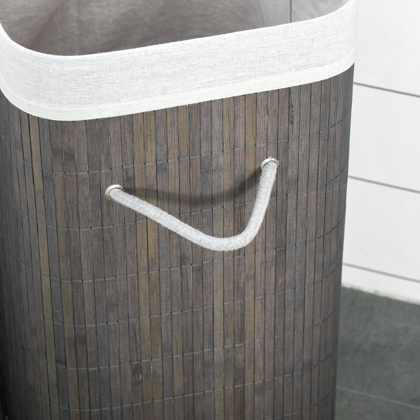 HOMCOM Wäschekorb mit Griffen und waschbarem Wäschesack, Rattan, Polyester, Baumwolle, Metall, 43L x 32B x 61H cm, Grau
