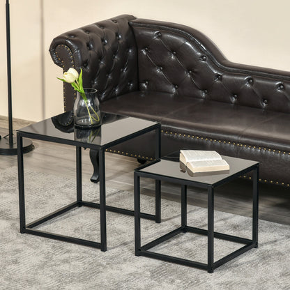 HOMCOM 2er-Set Beistelltische, modernes Design, stapelbar, Glastisch, Schwarz