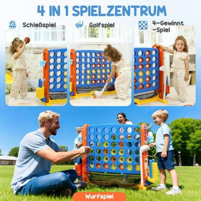 AIYAPLAY 4-in-1 Spiele-Set, Vier Gewinnt, höhenverstellbar, Netz-Tasche, Kunststoff, Bunt