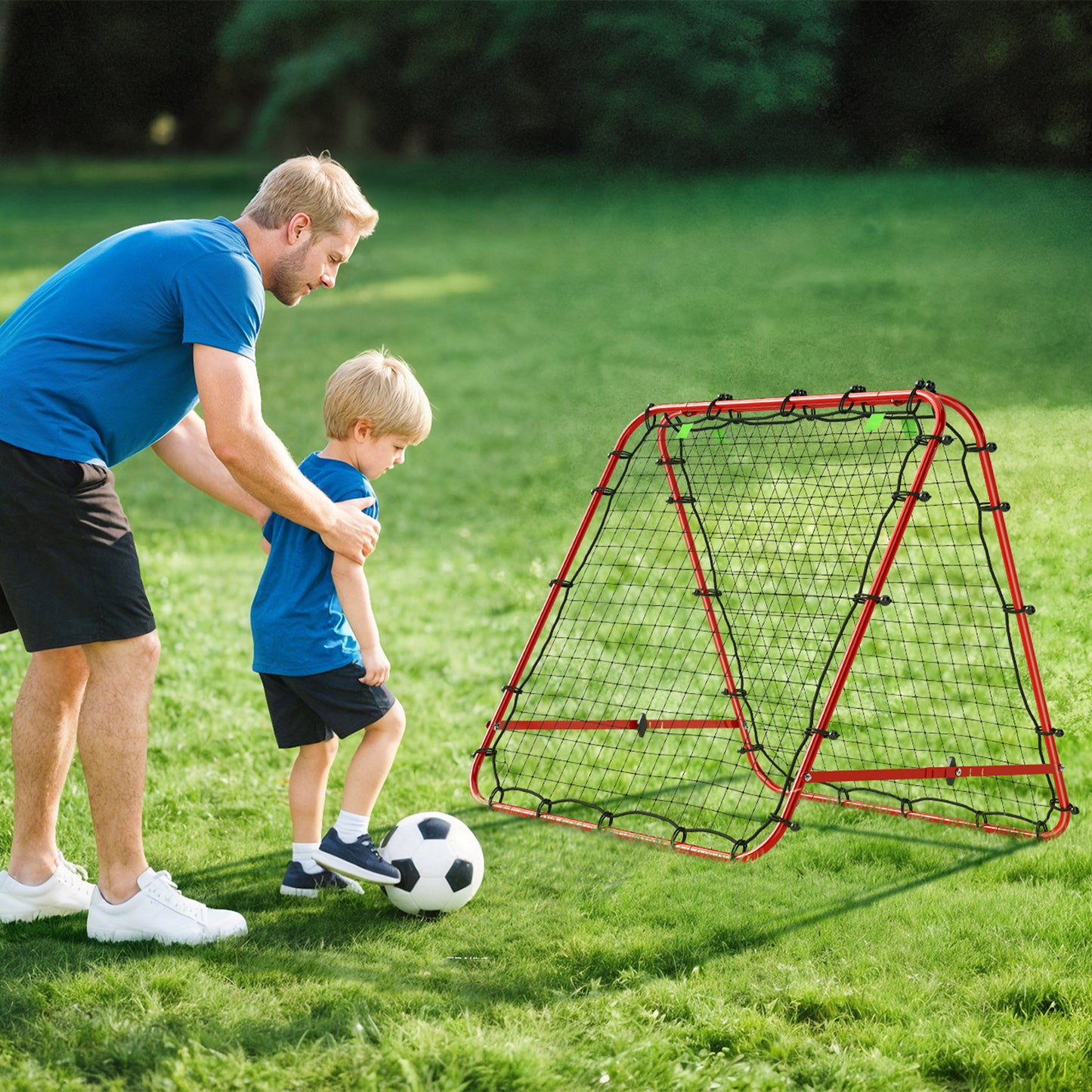 HOMCOM Fußballtor, verstellbar, klappbar, Metallrahmen, 100 x 68-95 cm, Rot