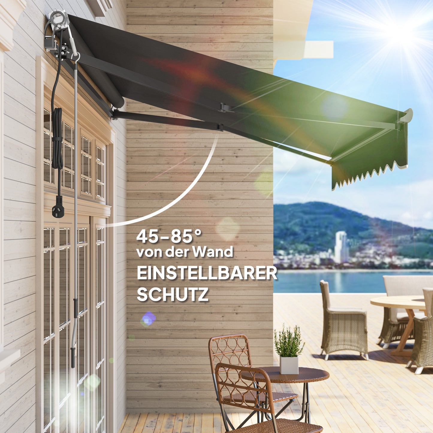 Outsunny Klemmmarkise mit Handkurbel elektrisch höhenverstellbar Gelenkarmmarkise 300 cm breit Dunkelgrau