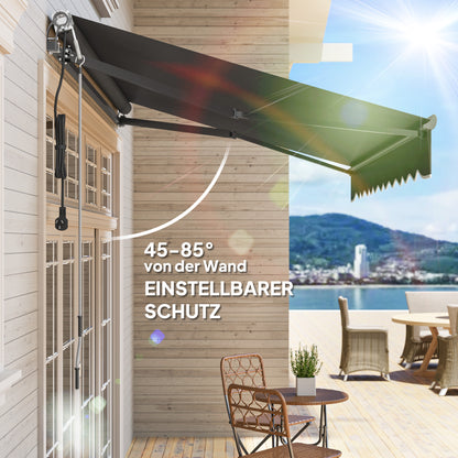 Outsunny Klemmmarkise mit Handkurbel elektrisch höhenverstellbar Gelenkarmmarkise 300 cm breit Dunkelgrau