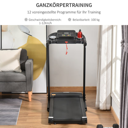 HOMCOM Laufband Klappbar elektrisch 500 W 1-12 km/h LED-Display Getränkehalter und Handyhalterung sehr gut geeignet für Home Gym Indoor Fitness Schwarz 134 x 60 x 118 cm