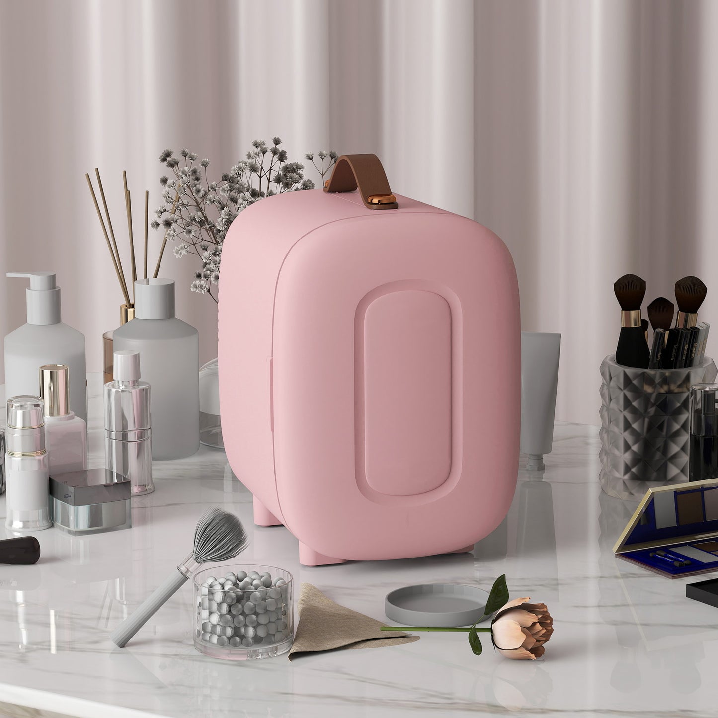 HOMCOM Mini Kühlschrank Kühlschrank Beauty Fridge, 4 L Fassungsvermögen, 20,3 x 26,3 x 28 cm, Rosa
