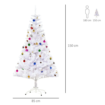 HOMCOM Künstlicher Weihnachtsbaum 150 cm künstlich Tannenbaum mit Kugeln, Glocken, Trommeln, Geschenkboxen, Christbaum mit 680 Spitzen, 12 Tannenzapfen Weihnachtsdeko inkl. Metallständer für drinnen