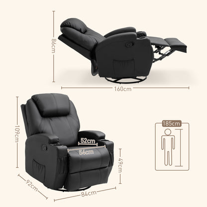 HOMCOM Massagesessel Elektrisk Relaxsessel Fernsehsessel Massagefunktion 5 Massage-Modi Liegefunktion Kunstleder Holz Metall Schaumstoff Schwarz 84 x 92 x 109 cm