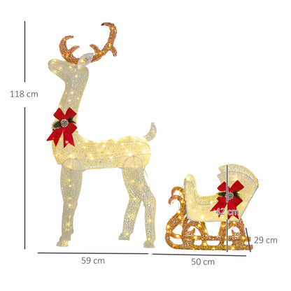 Outsunny LED-Weihnachtsdekoration, leuchtendes Rentier und Schlitten, 170 Lichter, 50 x 29 x 42 cm