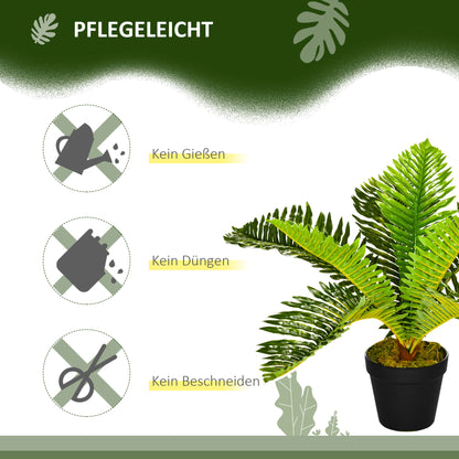 HOMCOM Kunstpflanze, Tropische Palme, inkl. Übertopf, 50 cm, Grün + Schwarz