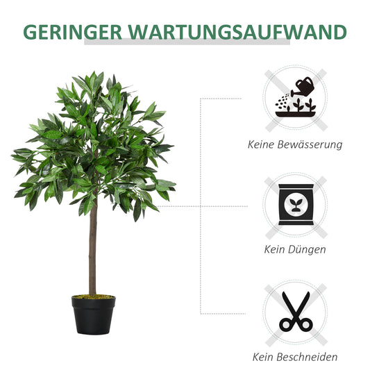 Outsunny 2er-Set Künstlicher Lorbeerbaum, 90 cm, Kunstpflanzen im Zementtopf, Kunststoff-Pflanzen für drinnen und draußen, Grün