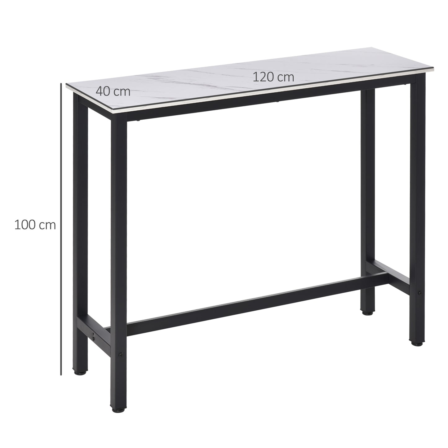 HOMCOM Bartisch in Marmoroptik, Stahlrahmen, Nivellierfüße, 120x40x100 cm, Weiß/Schwarz