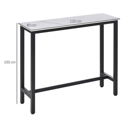 HOMCOM Bartisch in Marmoroptik, Stahlrahmen, Nivellierfüße, 120x40x100 cm, Weiß/Schwarz