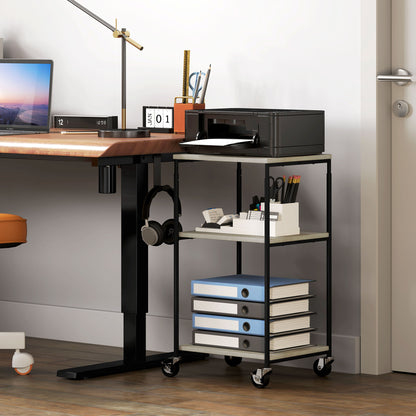 HOMCOM Druckerständer mit 3 Ebenen, höhenverstellbar, Mobiler Druckertisch auf Rollen, für Homeoffice, Metall und Holz
