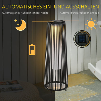 Outsunny Gartenleuchte, Außenlampe, solarbetrieben, 8 Stunden Betrieb, Rattanoptik, schwarz, 21,5 x 21,5 x 61 cm