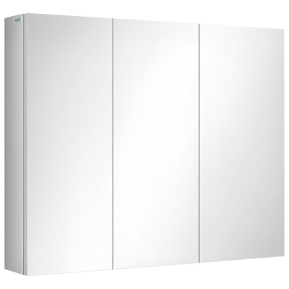kleankin Spiegelschrank, Badschrank, 3 Spiegeltüren, 5 Innenböden, Edelstahl, Farbe: Silber, 70 x 12 x 55 cm