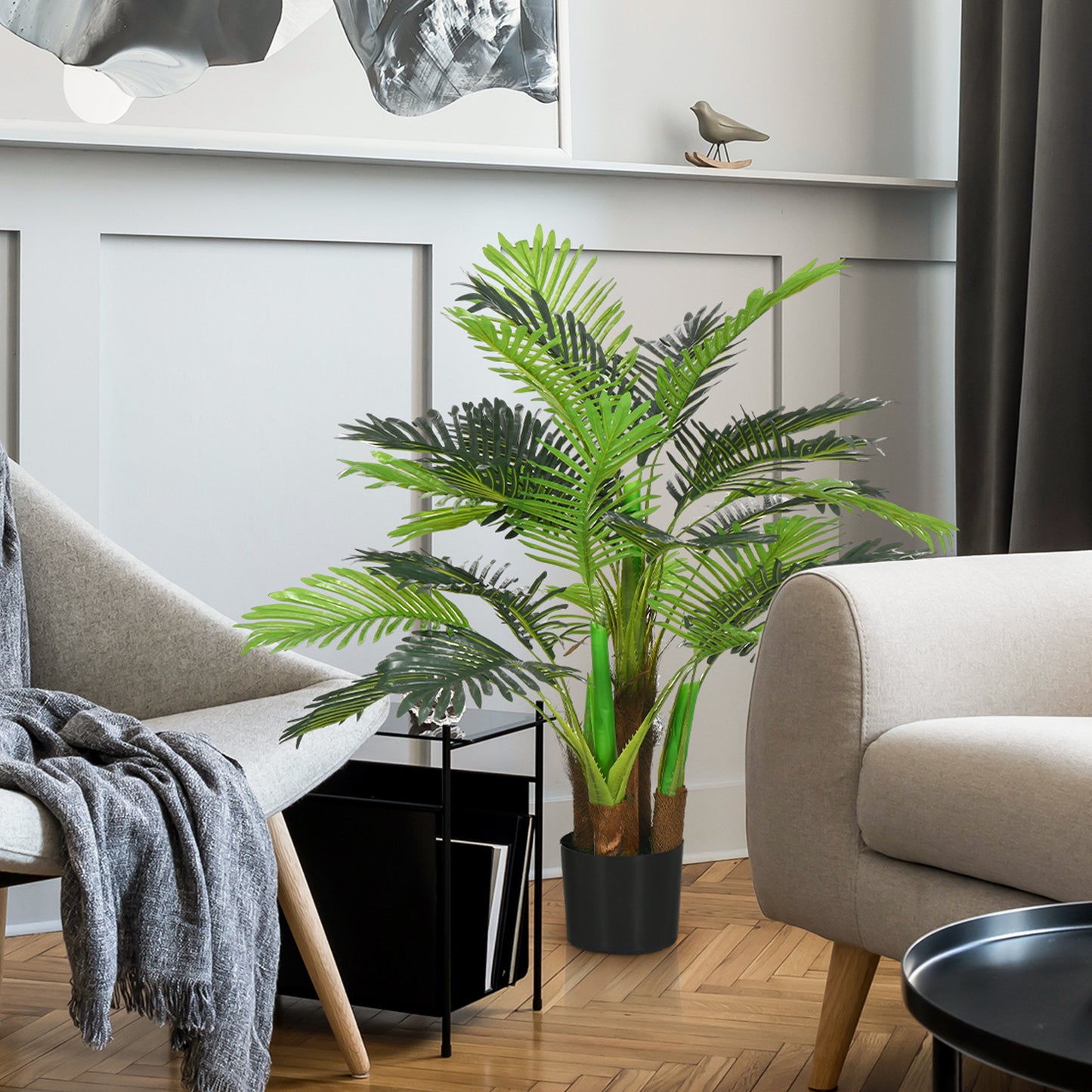 HOMCOM Künstliche Palme, 1 m, realistische Zweige, Dekorationspflanze, Kunststoff, mit Topf, Braun+Grün