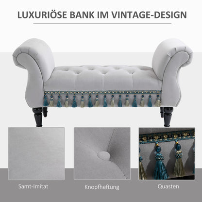 HOMCOM Sitzbank Polsterbank mit Samt-Bezug, Armlehne Bettbank mit Holzrahmen, Schuhbank für Schlafzimmer, Wohnzimmer, Flur 117 x 40 x 58 cm Hellgrau