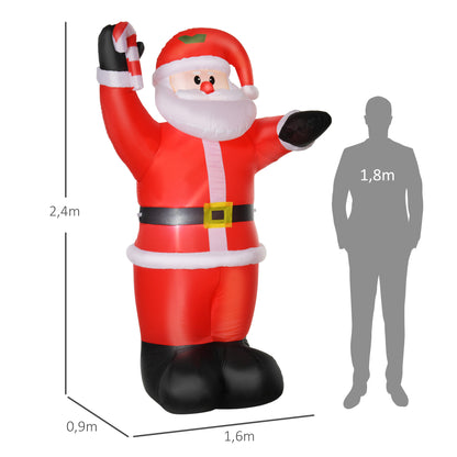 HOMCOM Aufblasbar Weihnachtsdeko, 2,4 m Weihnachtsmann mit LED-Beleuchtung, Zuckerstange