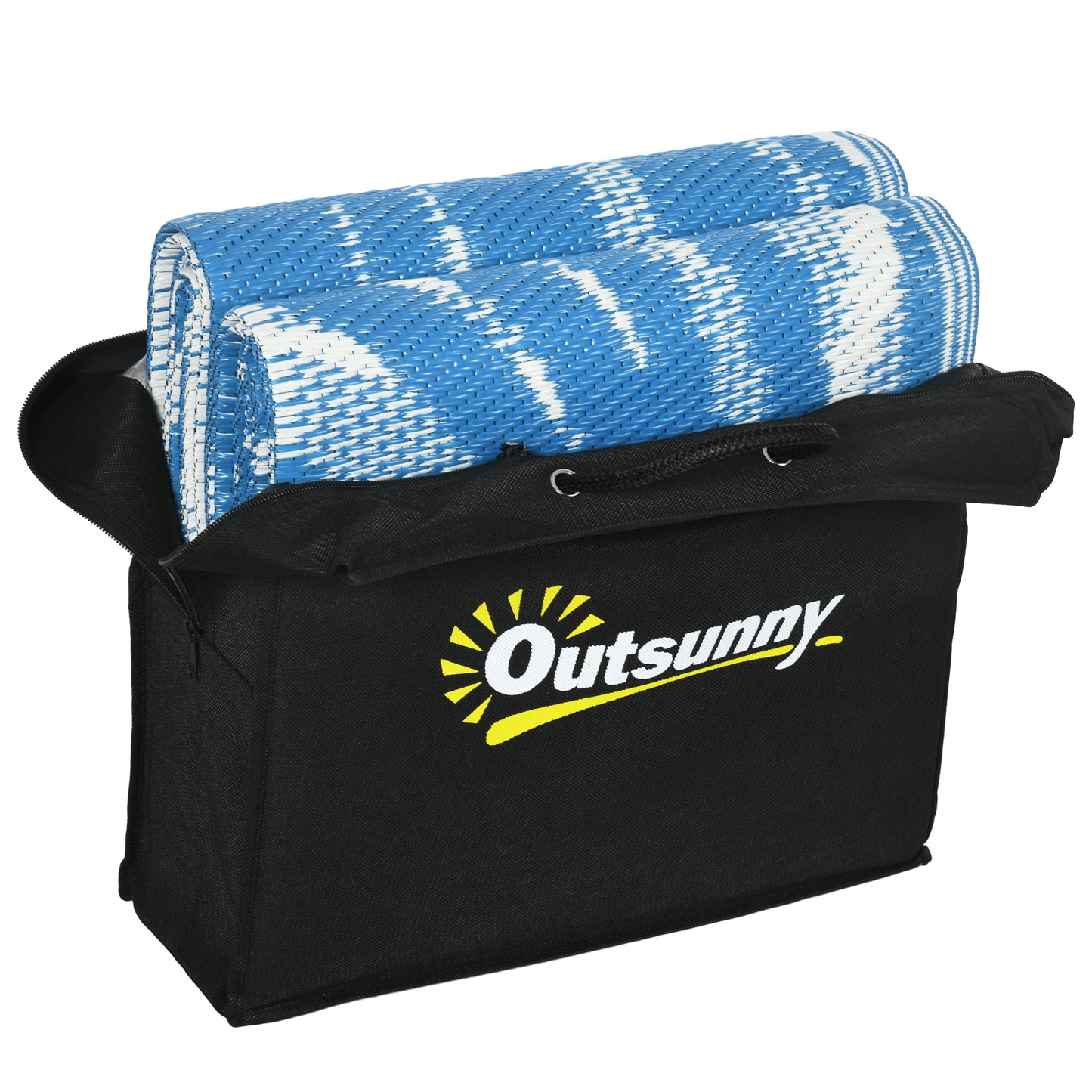 Outsunny Outdoor Wendeteppich, wasserfest, Blattmuster, 182x274cm, Blau/Creme