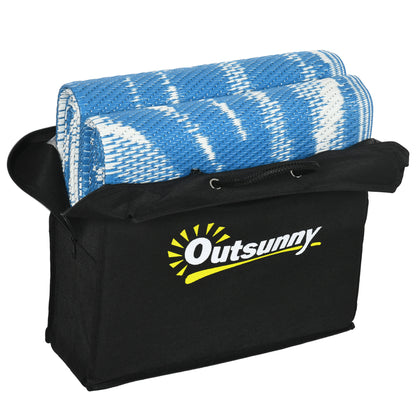 Outsunny Outdoor Wendeteppich, wasserfest, Blattmuster, 182x274cm, Blau/Creme