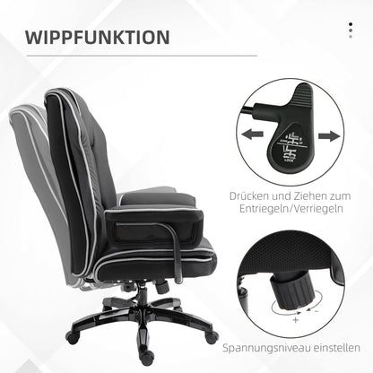 Vinsetto Bürostuhl, Ergonomisch Schreibtischstuhl mit Liegefunktion, Drehfunktion, Höhenverstellbar Computerstuhl für Home-Office, Kunstleder, Schwarz
