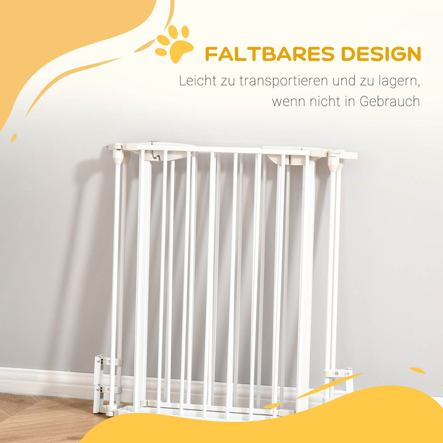 PawHut Absperrgitter Hund Freistehendes Schutzgitter 180 x 74,5 cm Hundegitter Klappbar Türschutzgitter Treppengitter Hundeabsperrgitter für Treppen, Türen, Küche, Flur, 3 Paneelen, Weiß