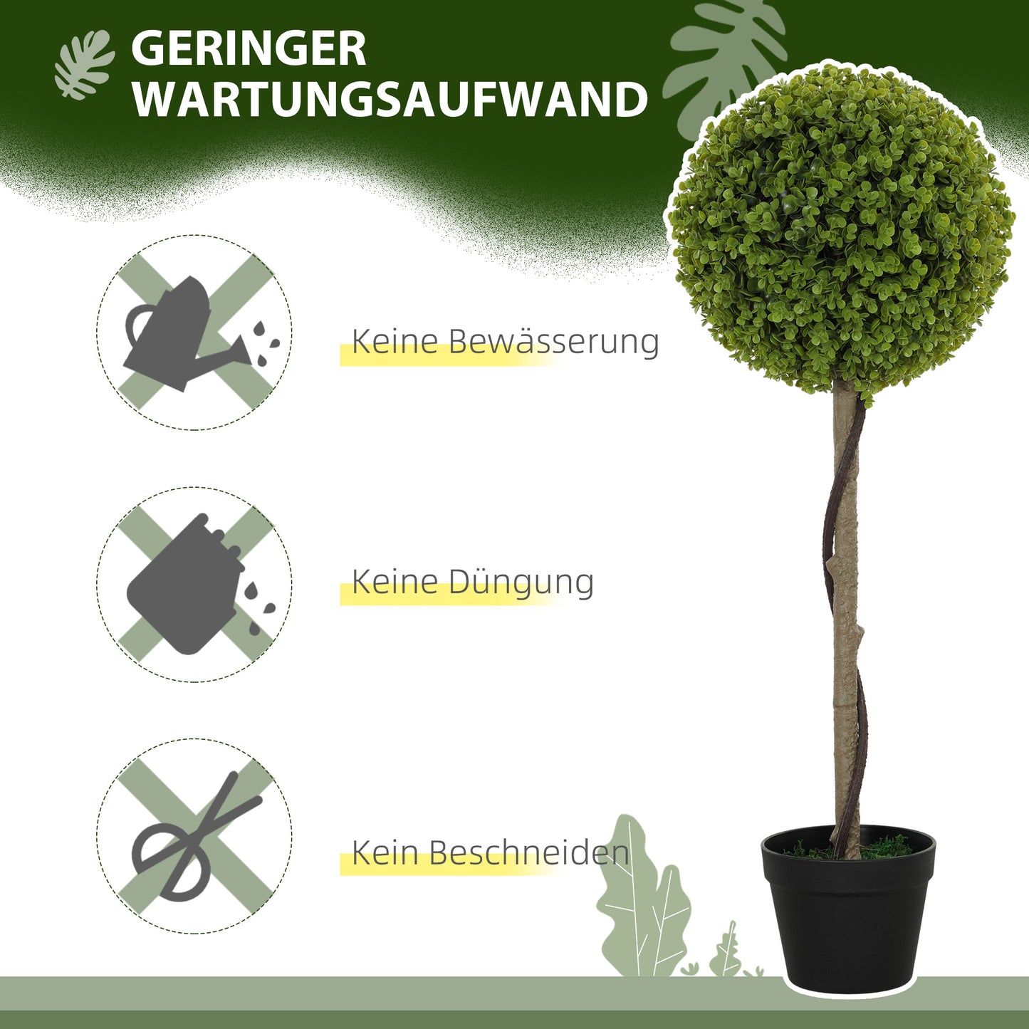 HOMCOM Künstlicher Eukalyptusbaum, 2er-Set, inklusive Topf, pflegeleicht, 90 cm