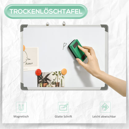 HOMCOM Whiteboard Magnettafel, leicht abwischbar, mit 4 Markern, 10 Magneten, 1 Radierer, 60 x 1,8 x 45cm