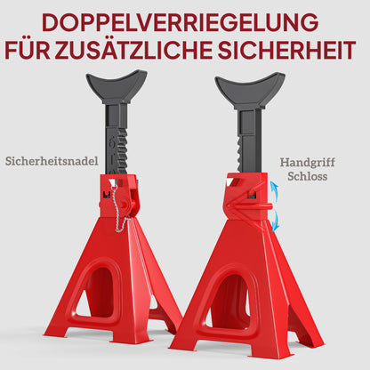 HOMCOM Unterstellbock 6 Tonnen Traglast 2 Stück Stützbock inkl 2 Sicherungssplint Höhenverstellbar Rot