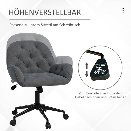 Vinsetto Bürostuhl Schreibtischstuhl Computerstuhl, höhenverstellbar, Samt-Optik, Grau