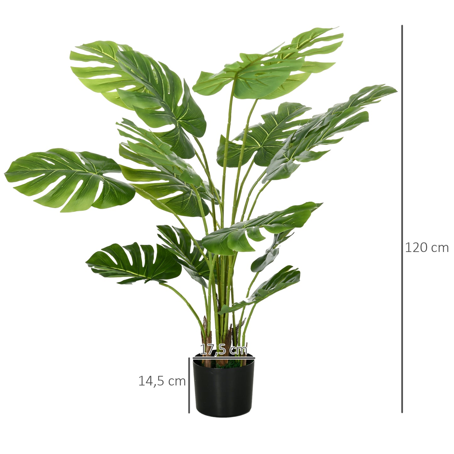 HOMCOM Kunstpflanze Realistische Kunstpflanze Monstera Deliciosa,1 Übertopf und Zementerde,17,5 سم × 17,5 سم × 120 سم، أخضر