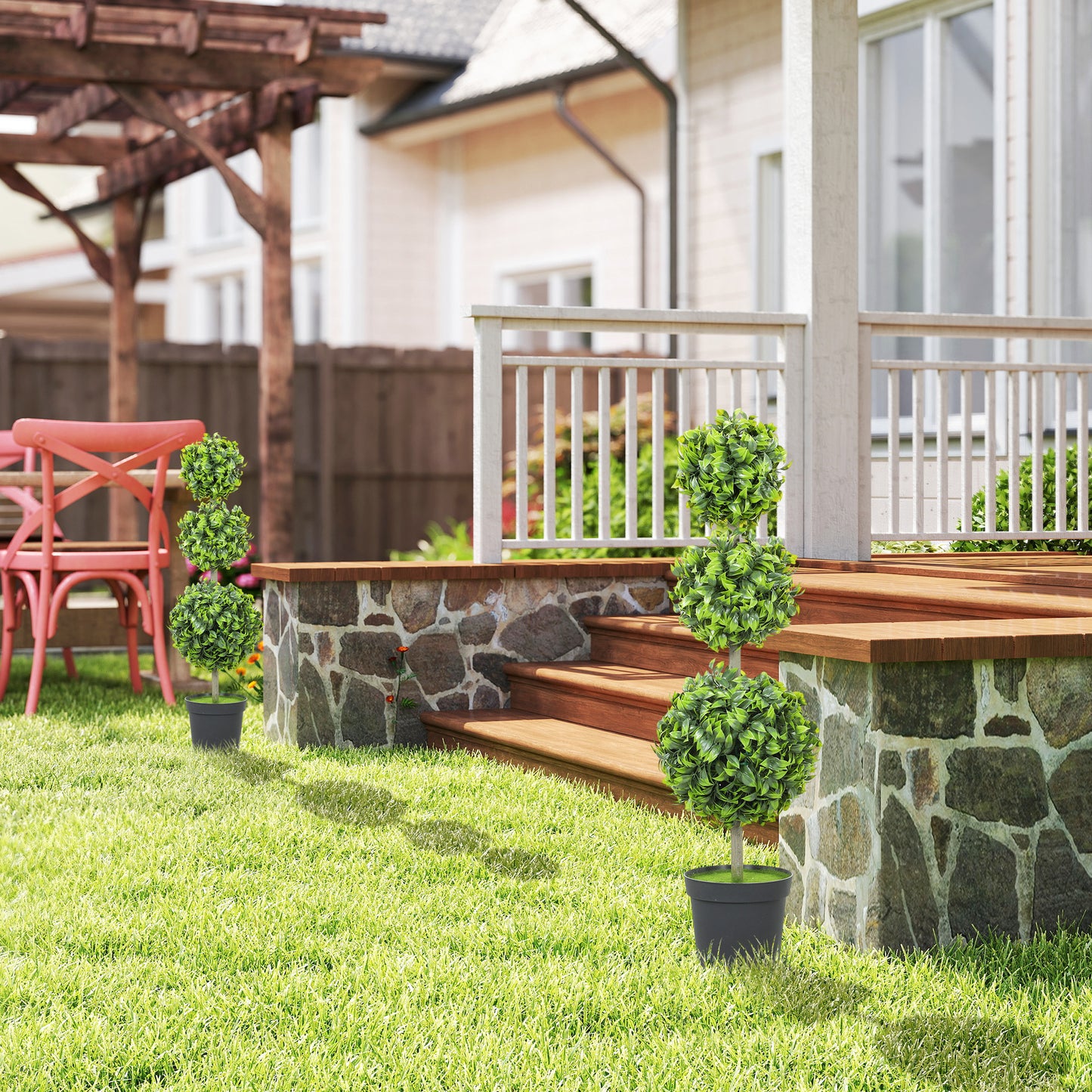 HOMCOM Kunstpflanzen im Topf, Kunststoff-Blätter, beflockte Erde, Grün