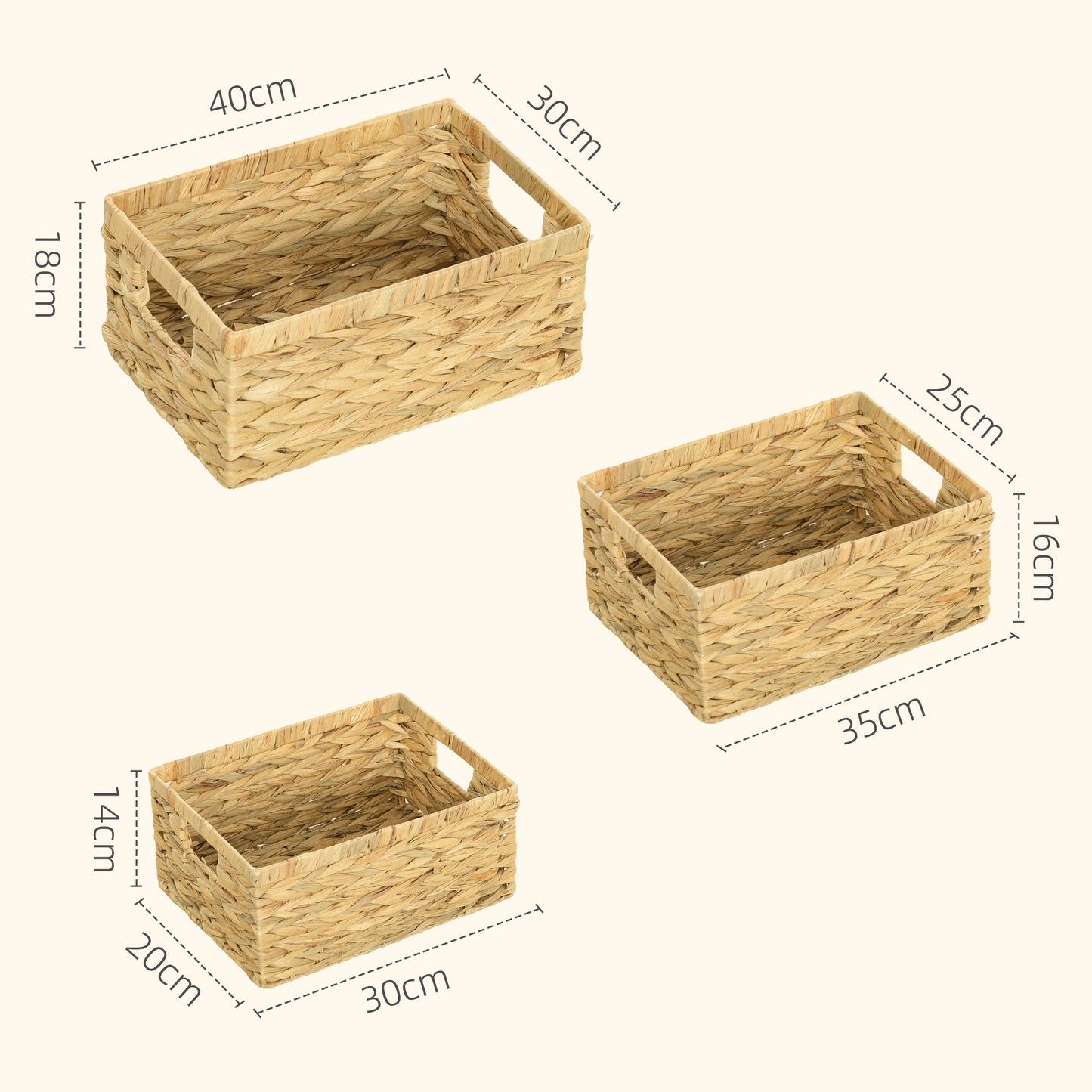 HOMCOM 3er-Set Aufbewahrungskörbe mit Griffen und Metallgestell, für Regale, Schlafzimmer Wohnzimmer, Badezimmer, Naturton