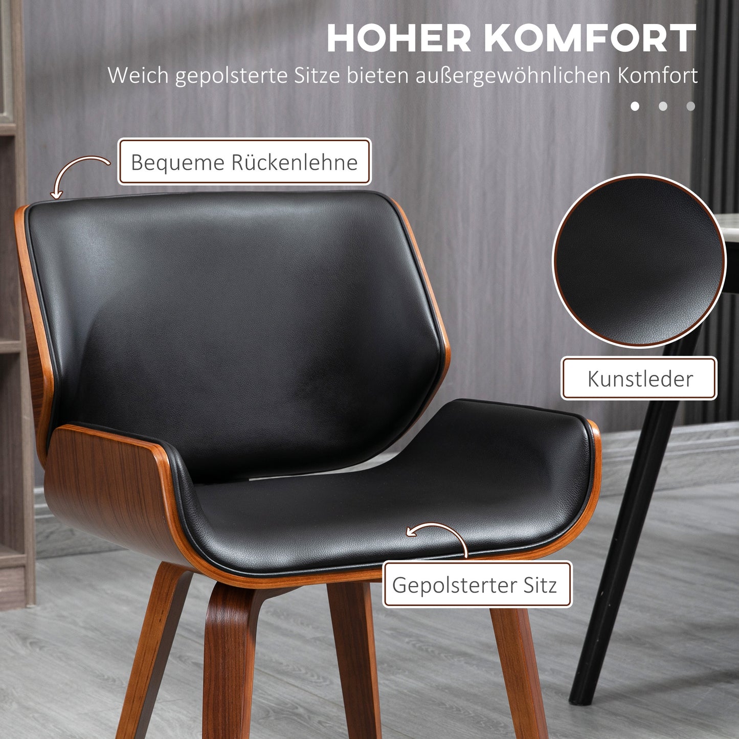 HOMCOM 2er-Set Vintage-Esszimmerstühle, Holz, Stoffbezug, Schaumstoff, Schwarz