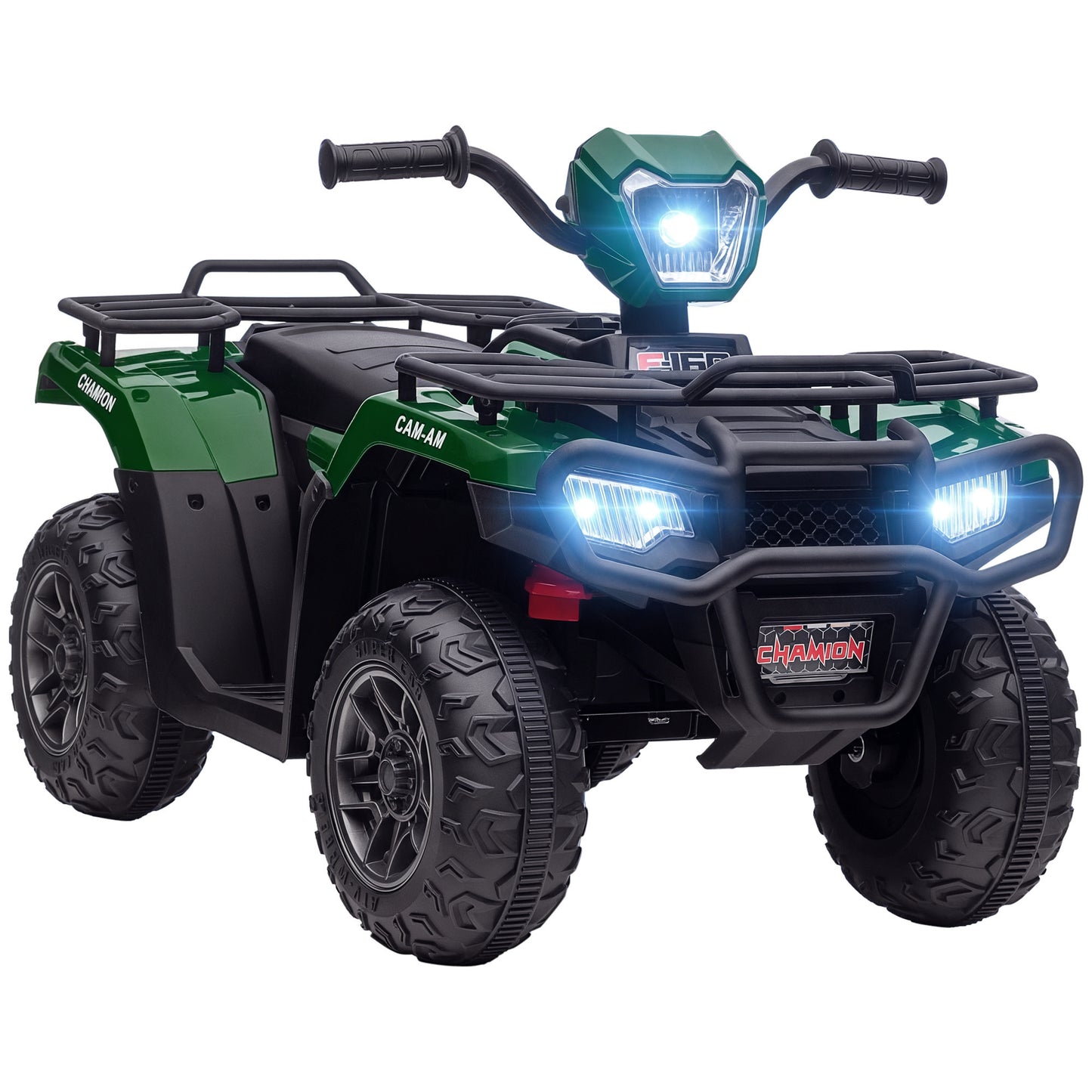 HOMCOM Kinder-Elektroquad, max. 4 km/h, ab 3 Jahren, LED-Scheinwerfer, Musikanschluss, schwarz+grün 88 x 45 x 50 cm