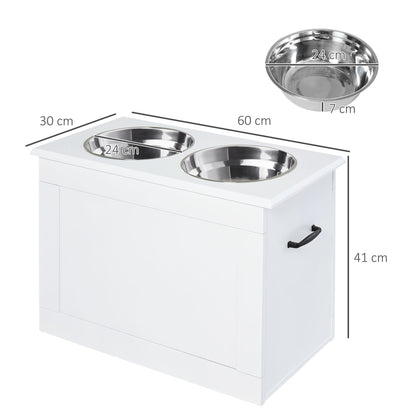 PawHut Erhöhter Hundenapf Futternapf mit Staumraum Wassernapf 2 x 2000ml Edelstahlnäpfen Hundenäpfe Fressnapf Futterstation für Hunde Katzen Weiß