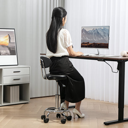 HOMCOM Rollhocker, Drehbarer und verstellbarer Hocker mit Rückenlehne, Kunstlederbezug, Fußstütze, für Frisiertische, Schwarz