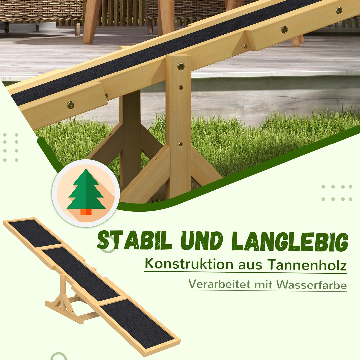 PawHut Hundewippe für Agility Training, rutschfest, bis 50 kg belastbar, 180 x 30 x 30 cm