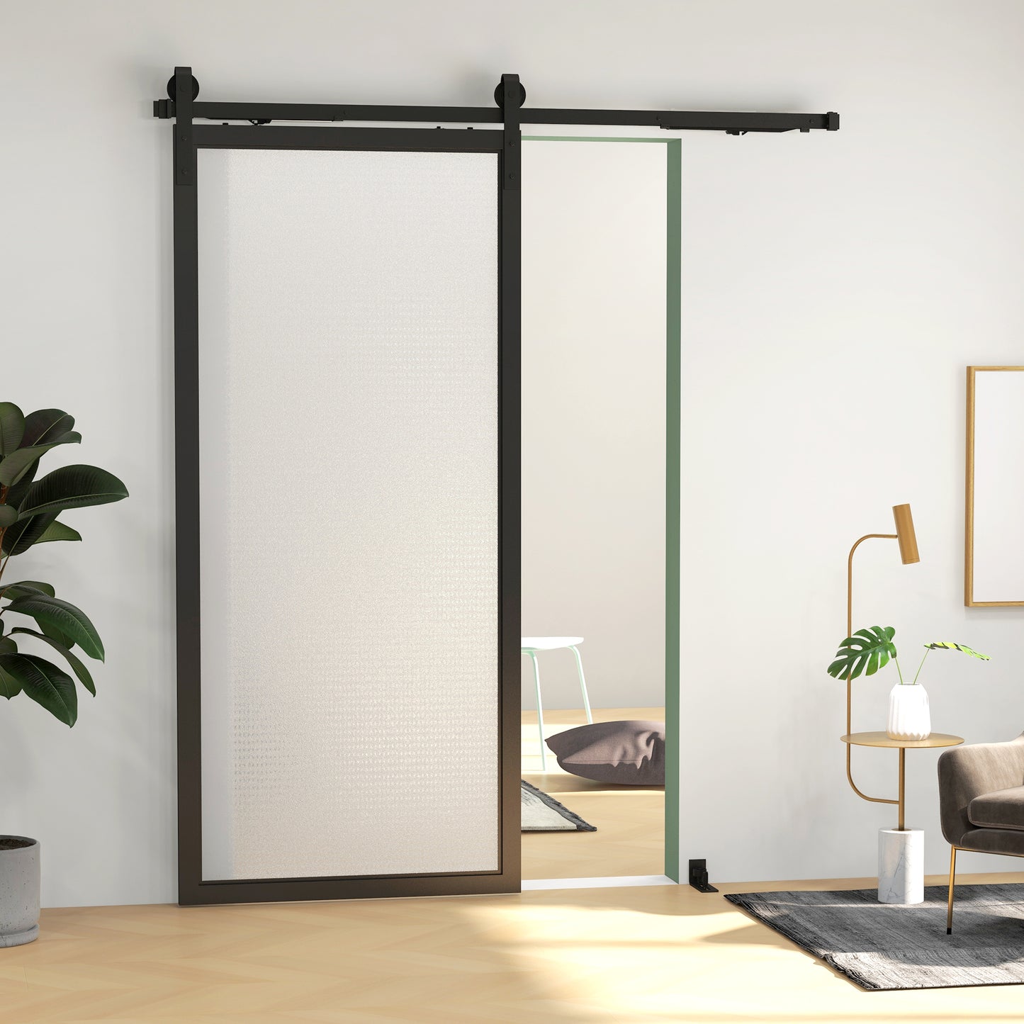 HOMCOM Schiebetür-Bausatz, leise & leichtgängig, für Holz- & Zementwände, 183cm, Stahl, Schwarz