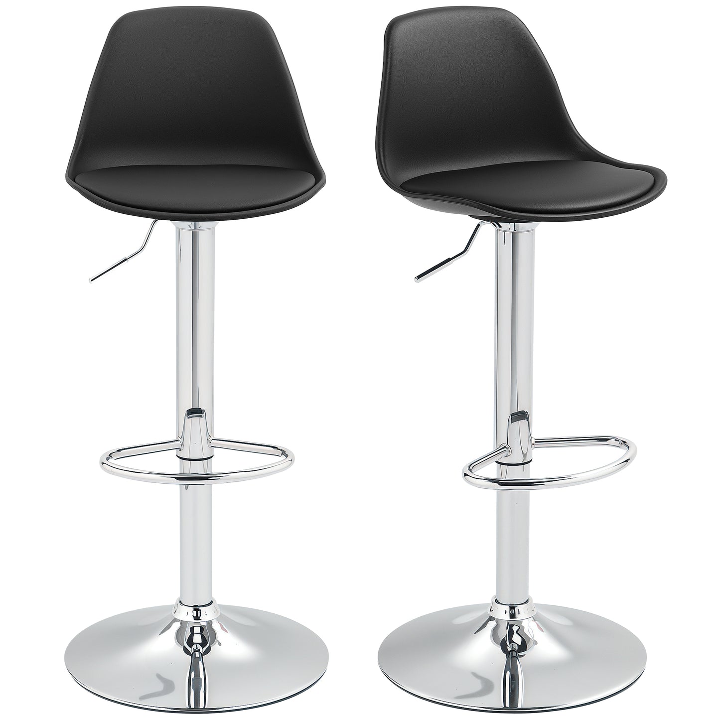 HOMCOM 2er-Set Barhocker, Barstühle, Drehstühle mit Lehne, höhenverstellbar, bis 120 kg belastbar, 42 x 38 x 82-104 cm, Schwarz