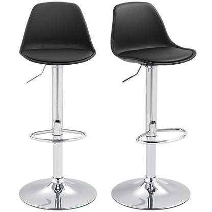 HOMCOM 2er-Set Barhocker, Barstühle, Drehstühle mit Lehne, höhenverstellbar, bis 120 kg belastbar, 42 x 38 x 82-104 cm, Schwarz
