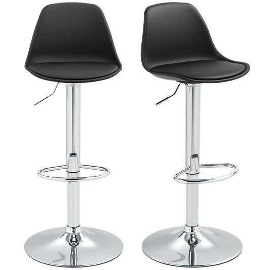 HOMCOM 2er-Set Barhocker, Barstühle, Drehstühle mit Lehne, höhenverstellbar, bis 120 kg belastbar, 42 x 38 x 82-104 cm, Schwarz