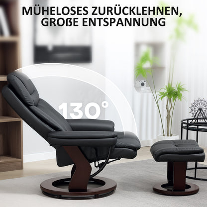 HOMCOM Relaxsessel mit Fußhocker, Verstellbarer Sessel, Kunstleder-Bezug, Polstersessel mit klappbarer Rückenlehne, Schwarz