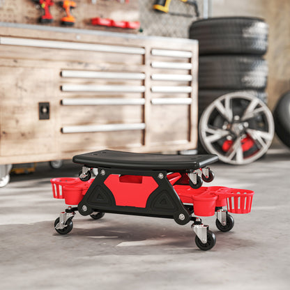 HOMCOM Werkstatthocker mit Rollen abnehmbar Sitz, Ablagefläche, 33cm hoch Rollhocker bis 135 kg belastbar Rot