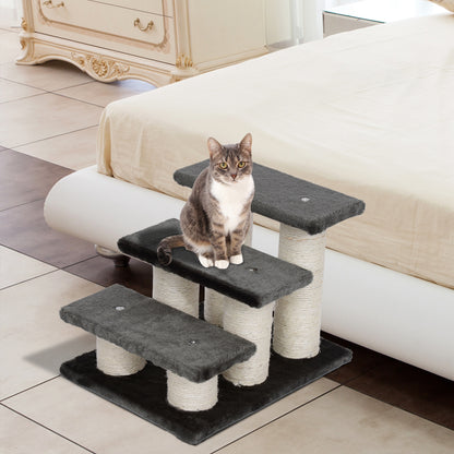 PawHut Hundetreppe 3 Stufen 34 cm Hoch Haustiertreppe für Hunde Katze Katzentreppe mit Kratzstamm Hunderampe Einstiegshilfe für Bett, Sofa, Couch Dunkelgrau