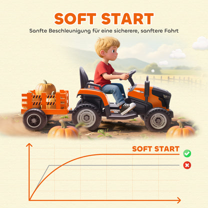 AIYAPLAY Elektrischer Kindertraktor, Aufsitz-Traktor mit Fernbedienung, Soft-Start, für Kinder im Alter von 3-8 Jahren, Orange