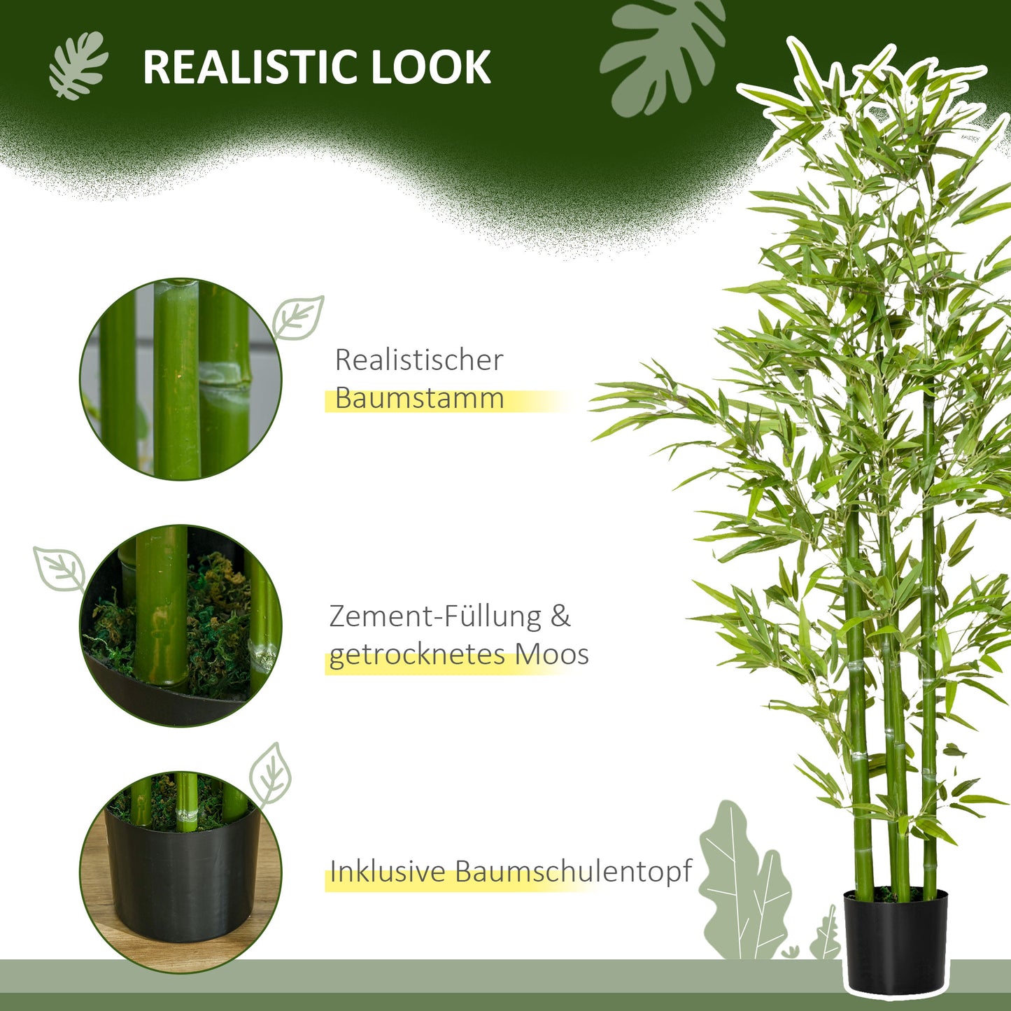 HOMCOM Künstliche Bambus-Pflanze, 924 Blätter, روبوستر توبف, كونستموس, كونستستوف, جرون