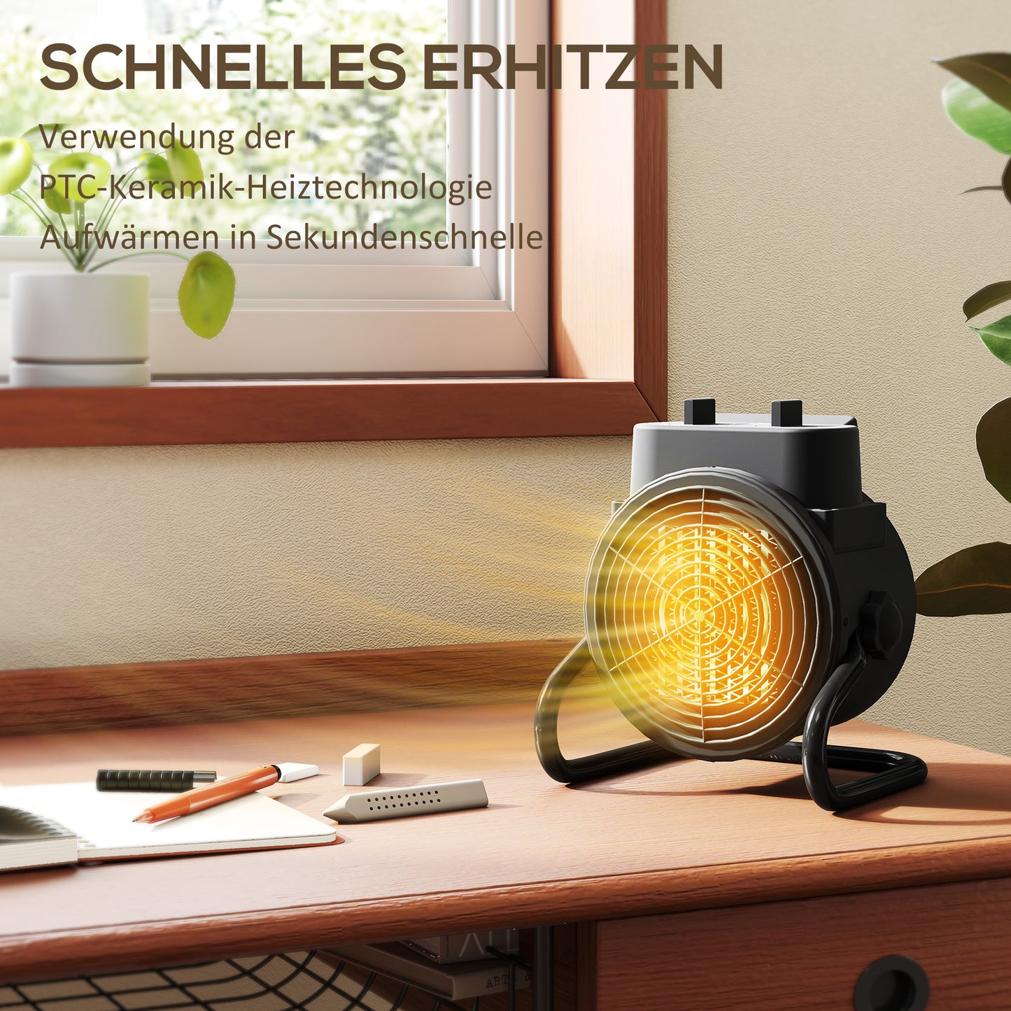 HOMCOM Heizgerät, Heizlüfter mit 3 Modi, einstellbarem Thermostat, Griff, Überhitzungsschutz, 21,5 x 15,8 x 22 cm, Schwarz