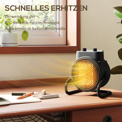 HOMCOM Heizgerät, Heizlüfter mit 3 Modi, einstellbarem Thermostat, Griff, Überhitzungsschutz, 21,5 x 15,8 x 22 cm, Schwarz